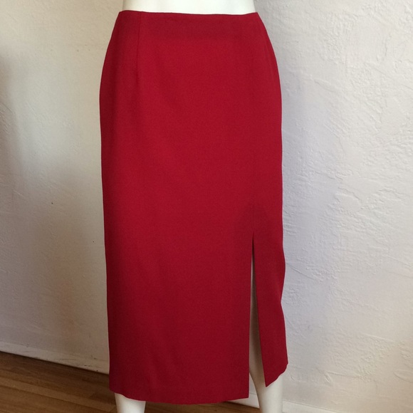 Talbots lined scarlet wool midi with side slit - Picture 2 of 8